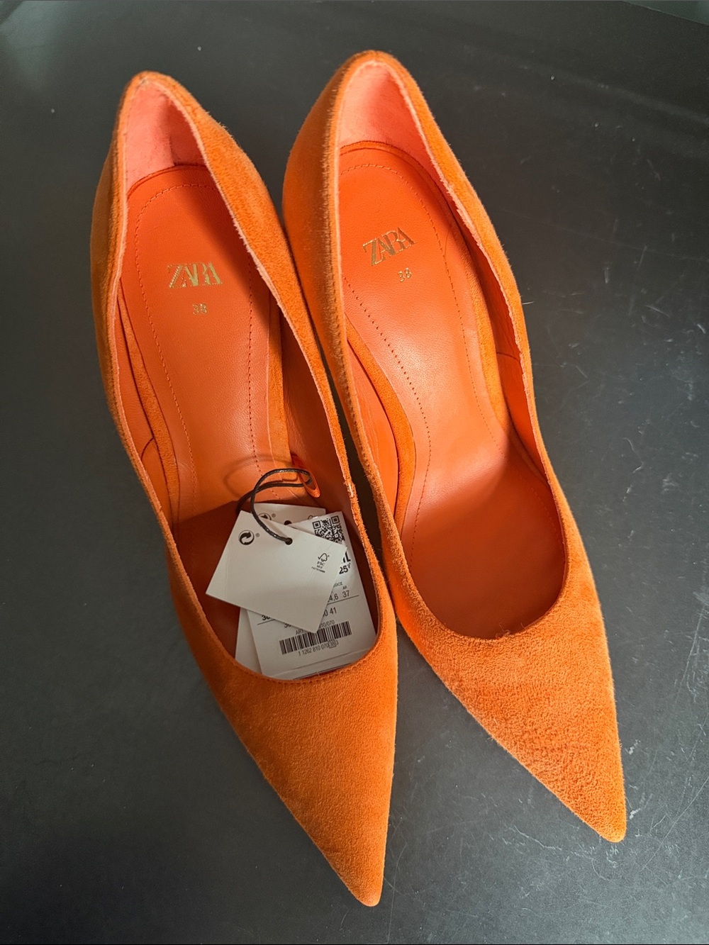 ZARA Orange Suede Pointed-Toe Heels